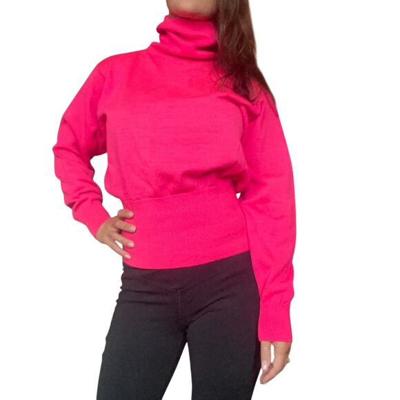 Vintage 80's Snuggler Ski Wear HOT PINK SEXY SNOW BUNNY Turtleneck Sweater - Picture 1 of 7